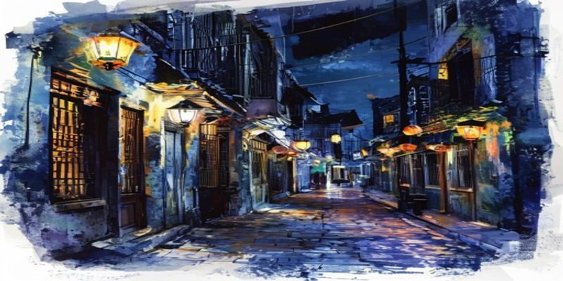 民国上海夜晚弄堂街景，昏黄灯笼映照石库门建筑，色戒未删版历史氛围全景图